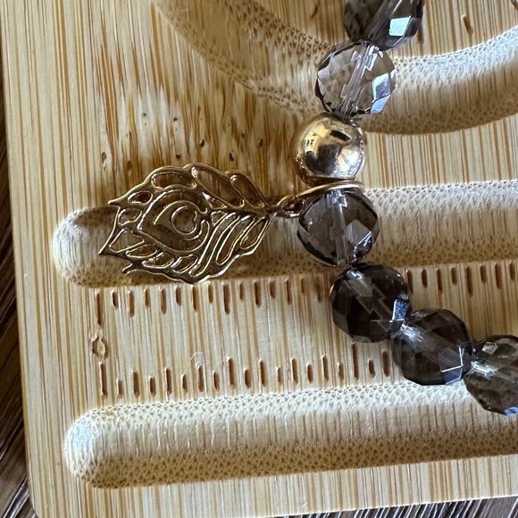 8mm Faceted Smoky Quartz Stretch Bracelet with 14K Gold Filled Spacer and Charm - Picture 9 of 9